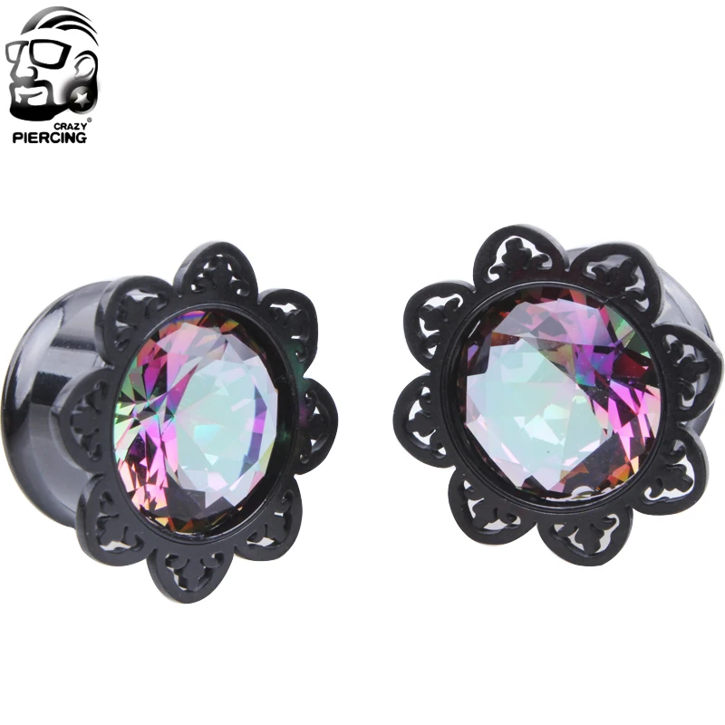 

Free Shipping 1 Pair Acrylic Black Flower Design Ear Plug Tunnel Jewelry Body Piercing 8-16mm Choose