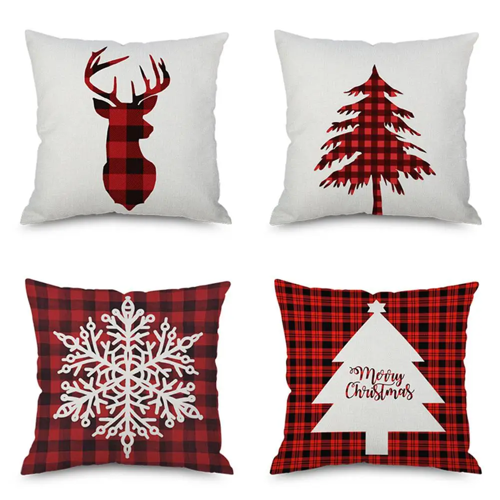 

LanLan Linen Christmas Red Plaid Pillowcase Soft Comfortable Pillow Cover Square Pillow Case For Home Christmas