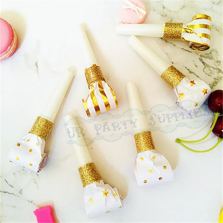 

18pcs Foil Gold Party Horns Metallic Noise Makers Christmas New Year Eve Party Deocration Birthday Blowers Surprise Party Favor