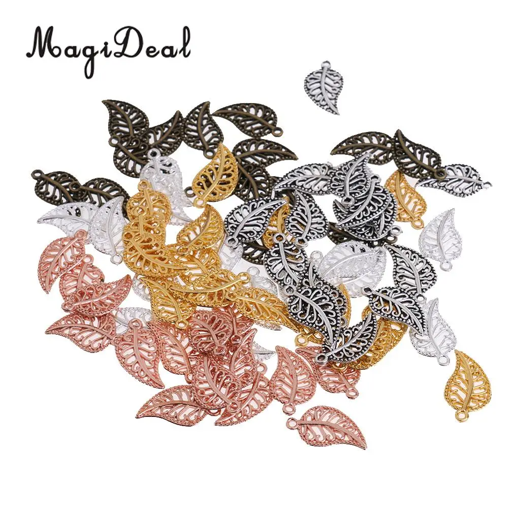 MagiDeal 75Pieces Vintage Hollow Filigree Leaf Charms Pendants Jewelry Findings Jjewelry Making Dangle Scrapbooking Material