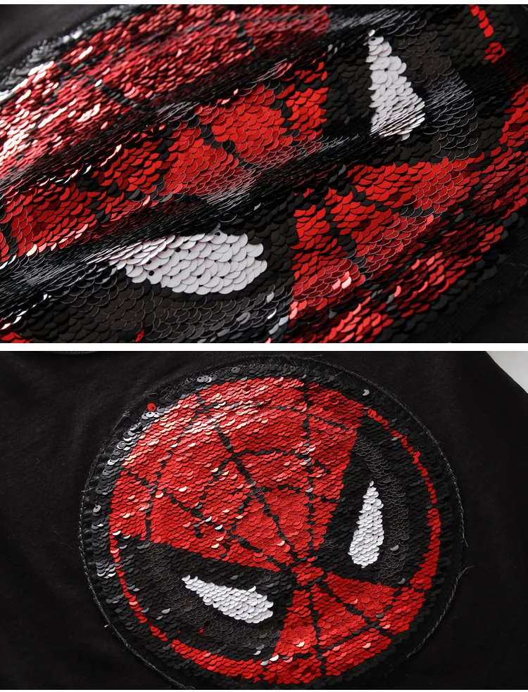 Summer Spiderman Captain Heart Flipped Sequin Boys Tee Shirt Boys Glitter T Shirt 3- 10 12 years Teens Kid Magic Discoloration Tops 6