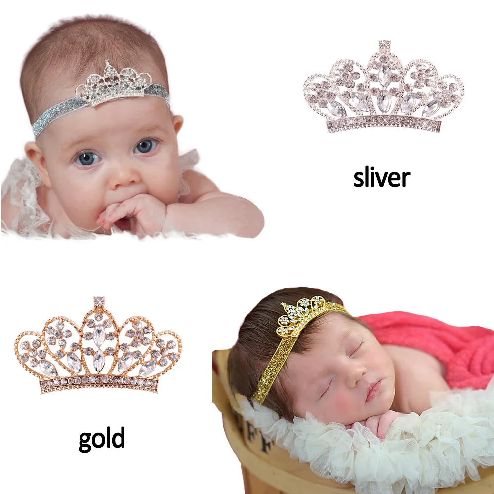 

Vintage Princess Gold&Silver Crown Elastic Headband Baby Girl Hair Accessories Tiara Infant Hair Bands Newborn Headbands Photos