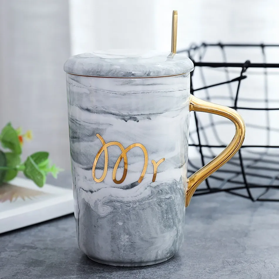 Европейский стиль чашки и кружки офисная домашняя кофейная чашка с крышкой и ложкой керамическая чайная чашка для молока CU070903 - Цвет: 2