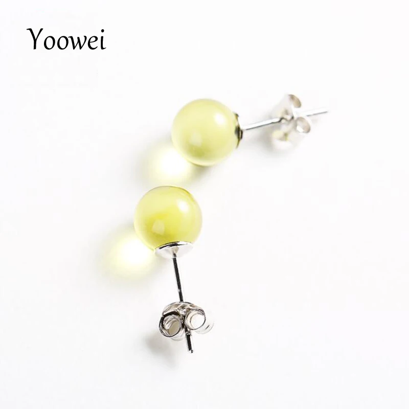

Yoowei Baltic Amber Earring 100% Natural Amber Jewelry Certificated Authenticity Honey Gold Flower Round Beads Stud Earrings