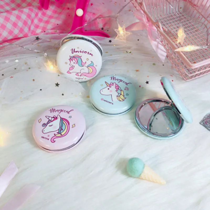 HUAMIANLI Cute Unicorn Mirror For Girls Pink Double Side Mini Mirror Pu