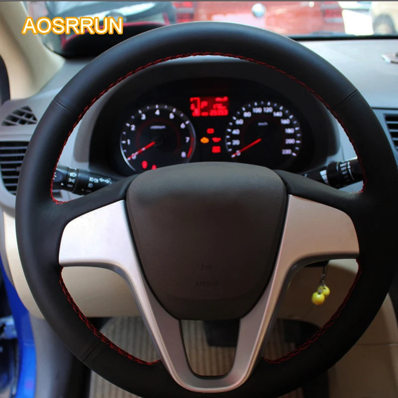 AOSRRUN genuine leather car steering wheel cover Car accessories For Hyundai Solaris i20 2009-2013 AOSRRUN genuine leather car steering wheel cover Car accessories For Hyundai Solaris i20 2009-2013