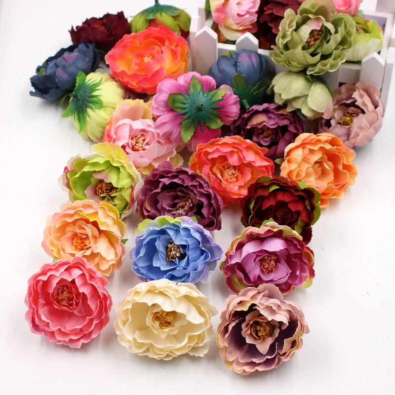 

5pcs 6cm artificial flower high quality cloth gradient peony flower head wedding decoration DIY scrapbook gift box craft flower