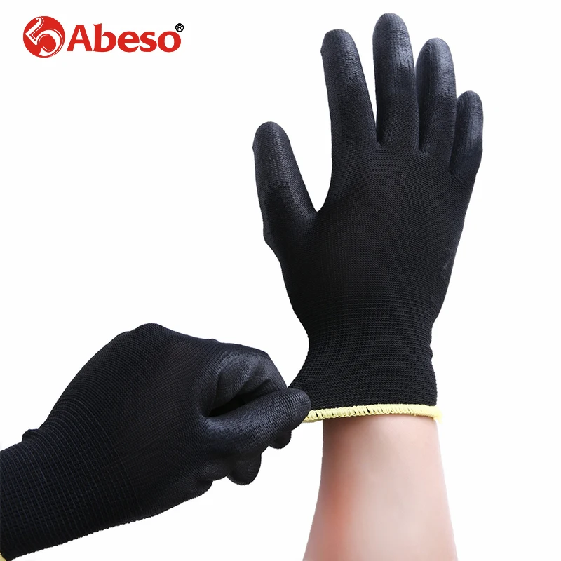 ABESO 2/10 пар Черный нейлон и PU ладонь покрытием электронные антистатические перчатки с ПУ Антистатические Рабочие перчатки A4005