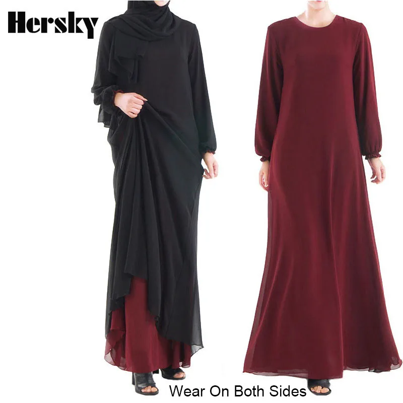 Wear On Both Sides Dubai Ramadan Abaya Dress Double-Layer Chiffon Muslim Women...