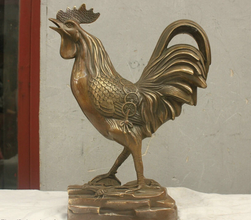 

Chinese Folk HandMade Old Brass Bronze Statue Lucky Zodiac Chicken Sculpture