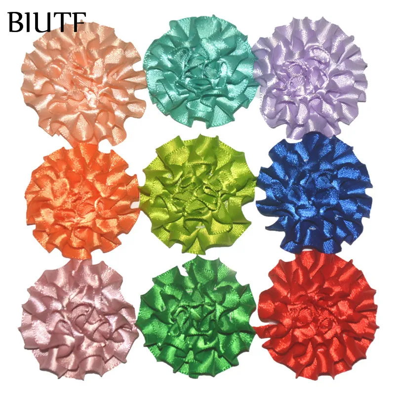 

32pcs/lot 1.8 inch Ruffled Satin Ribbon Flowers With/ Without Clip Hair Accessories TH257