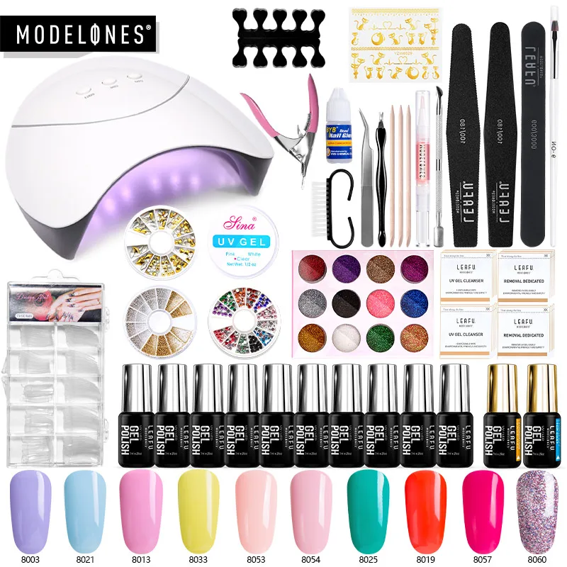 

Modelones 37Pcs/Lot 36W Led Lamp Nail Art Kits Professional Full Nail Manicure Tools Nail Gel Polish Set Smart Sensor Nail Dryer