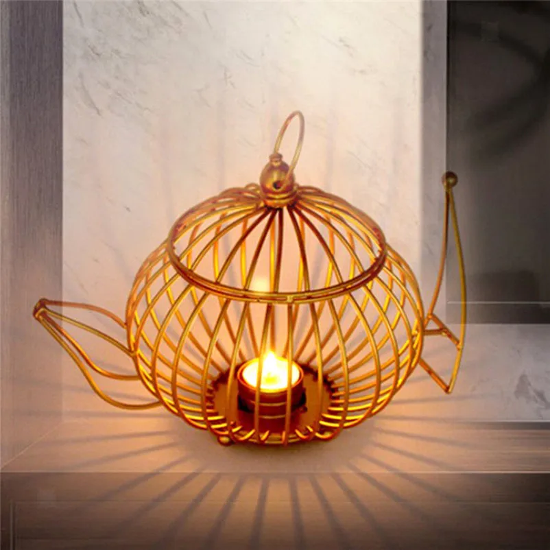 Creative Iron Candle Holders Wire Teapot-Shaped Hollow Design Candlestick Dedication candlesticks for home decor 3N26 (11)