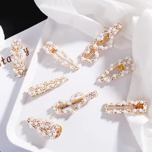 Женские Модные полые заколки для волос с жемчугом, заколки для волос, геометрические аксессуары для волос