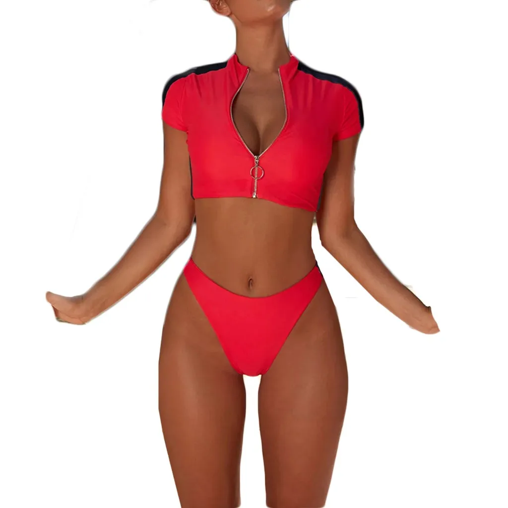 

Women Sport Bikini Bathing Tassel Sport Beachwear Zipper Set Swimwear Wire Free With Pad Summer Swimming pool Sea Swimsuit