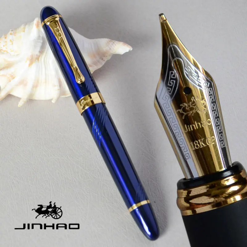 Перьевая ручка 18KGP 0 7 мм перо с широким основанием JINHAO X450 глубокий синий и золотой