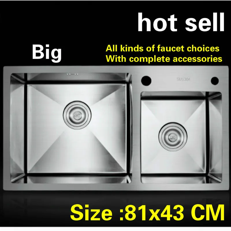 

Free shipping hand made 304 stainless steel household big kitchen sink 4 mm thickening double groove hot sell 810x430 MM