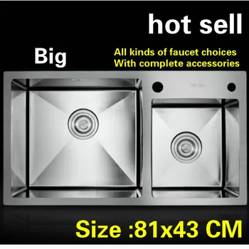 Best Free Shipping Hand Made 304 Stainless Steel Household Big Kitchen Sink 4 Mm Thickening Double Groove Hot Sell 810x430 MM