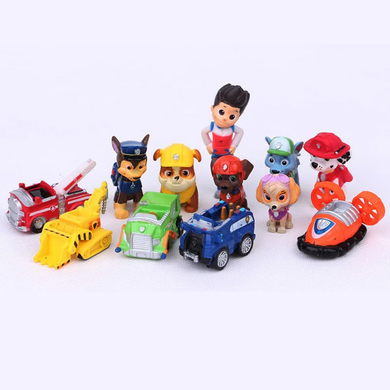 12pcs set Canine Patrol Dog Toys Russian Anime Doll Action Figures Car Patrol Puppy Toy Gift