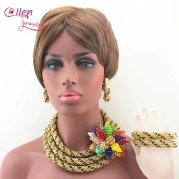 

Stylish Luxury African beads jewelry sets india nigerian flower beads beaded wedding bridal necklace dubai jewelry sets N0023