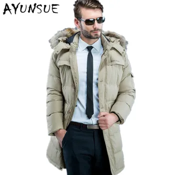 

Winter Jacket Men Duck Down Jacket Men 2020 Slim Long Thick Down Jacket Hood Natural Raccoon Fur Collar Coat Plus Size HJ550