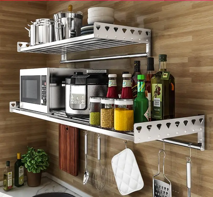Wall mounted kitchen rack single layer oven rack wall 304 stainless steel microwave oven rack