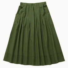 Весна и лето Новые повседневные плиссированные юбки женские сплошной цвет хлопок и лен Юбка с карманами винтажные юбки до середины икры