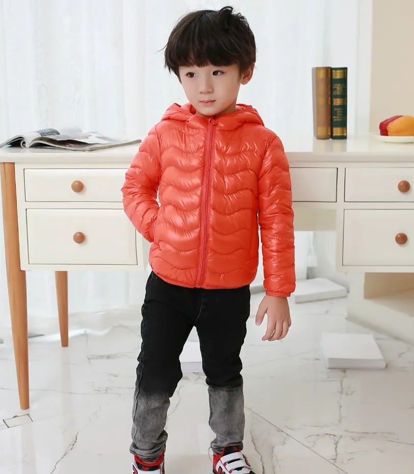 Популярный высококачественный детский пуховик теплые пуховые куртки для девочек и мальчиков желейного цвета зимние парки с гусиным пухом и пальто для девочек 8 цветов - Цвет: orange