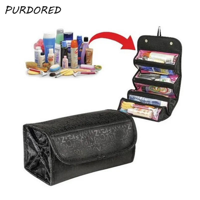 

PURDORED 1 pc Folding Cosmetic Bag Traveling Hanging Women Makeup Bag Foldable Organizer Case Beautician Bag Dropshipping