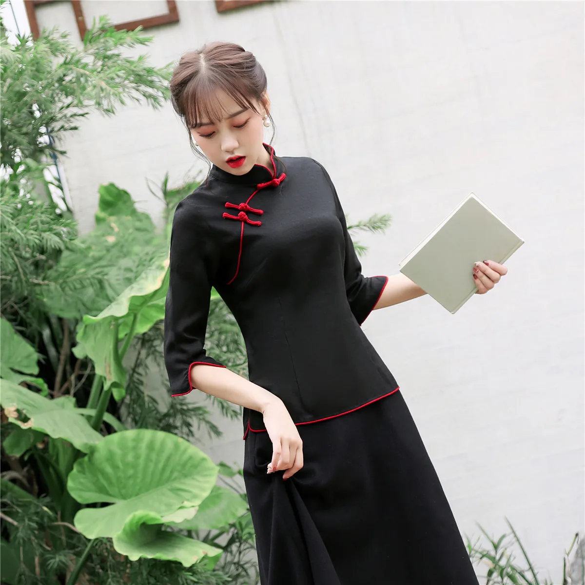 Shanghai Story/Однотонные блузки Китайская традиционная одежда из смешанной ткани, женская рубашка в стиле чонсам, Qipao, 4 цвета