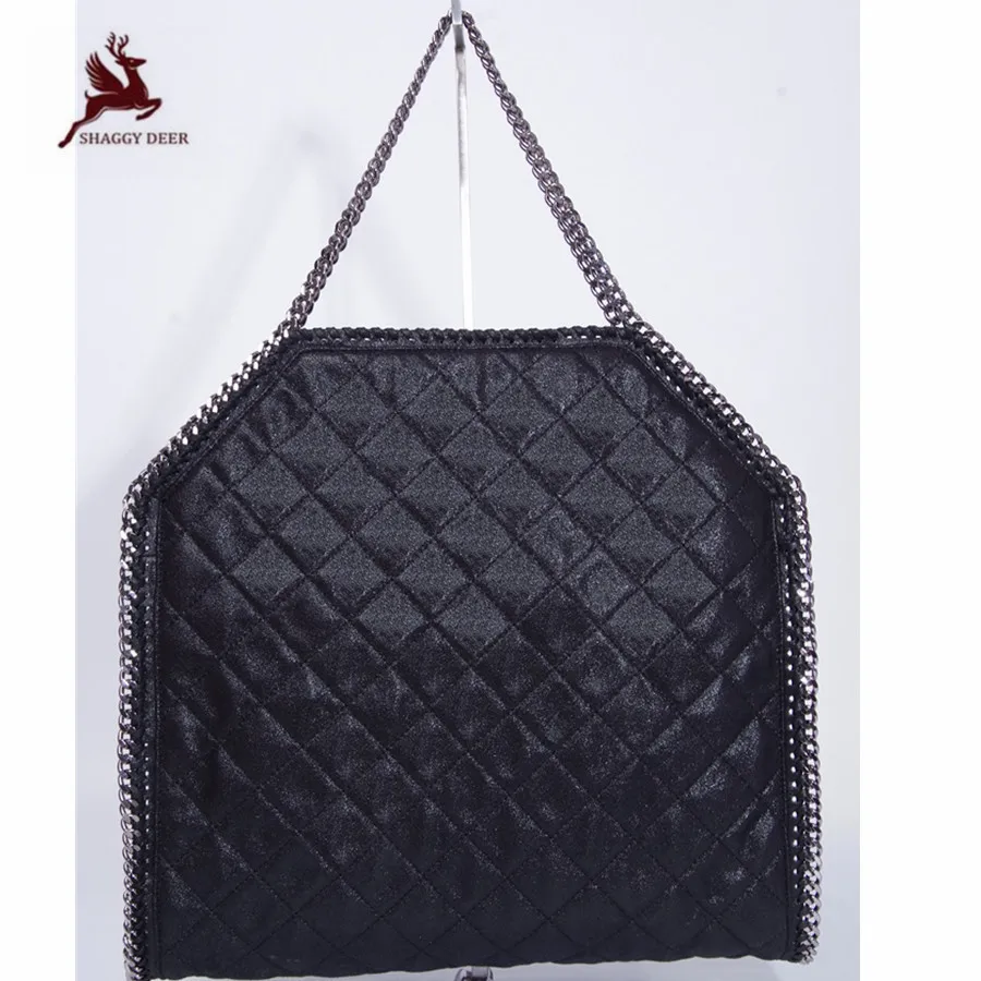 

Shaggy Deer Quilted Large Capacity 3Chain PVC Shoulder Tote Heavy chain steel Fala High Quality Causal Bag