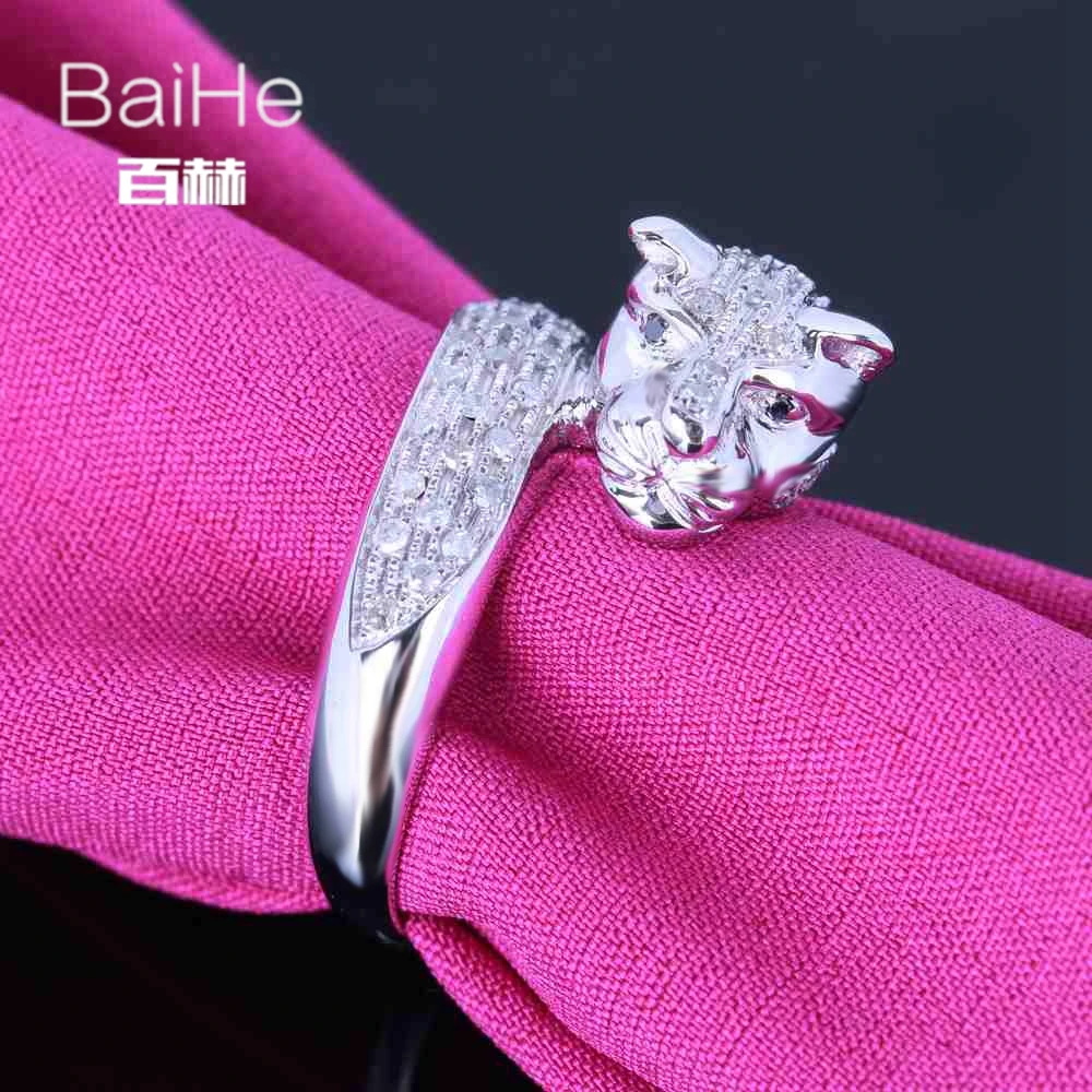 Baihe SOLID 14 К из белого золота(au585) 0.9ct CERTIFIED H/SI круглая огранка из натуральной со стразами Свадебные Для женщин Мода Ювелирные украшения кольцо