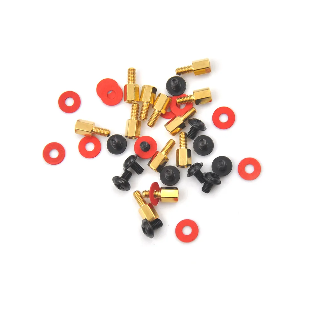 

10Pcs 6.5mm 6-32-M3 Computer Golden Motherboard Riser+Silver Screws + Red Washers High Quality