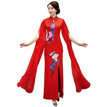 Высокая-конец, китайское традиционное платье с разрезами по бокам и воротником-стойкой, плюс Размеры 5XL Винтаж Для женщин Длинные Вечерние вечернее Ципао платье Восточная женщина элегантное торжественное платье Ципао