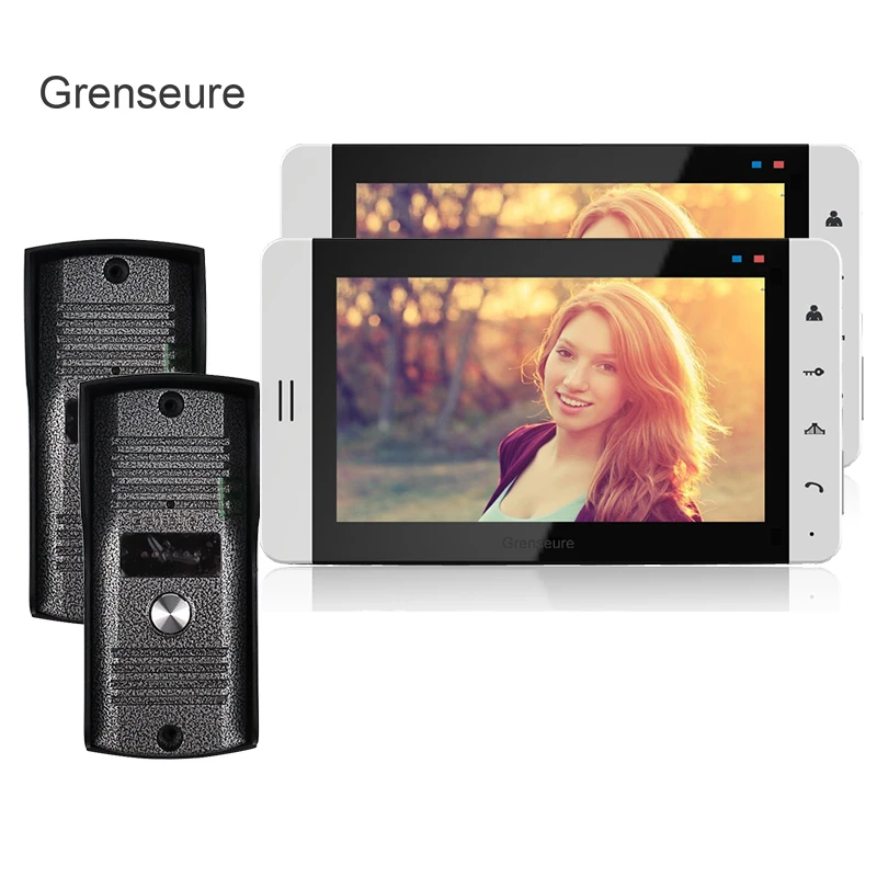 

FREE SHIPPING New Wired 7" Touch Screen Video DoorPhone Intercom System With 2 White Monitors + 2 Metal Doorbell Camera IN STOCK