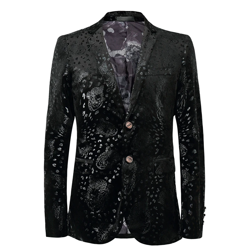 VAGUELETTE мужской блейзер с печатью леопардовый узор Элегантный Тонкий Блейзер для мужчин вечерние куртки пальто Мужская модная сценическая одежда для певицы