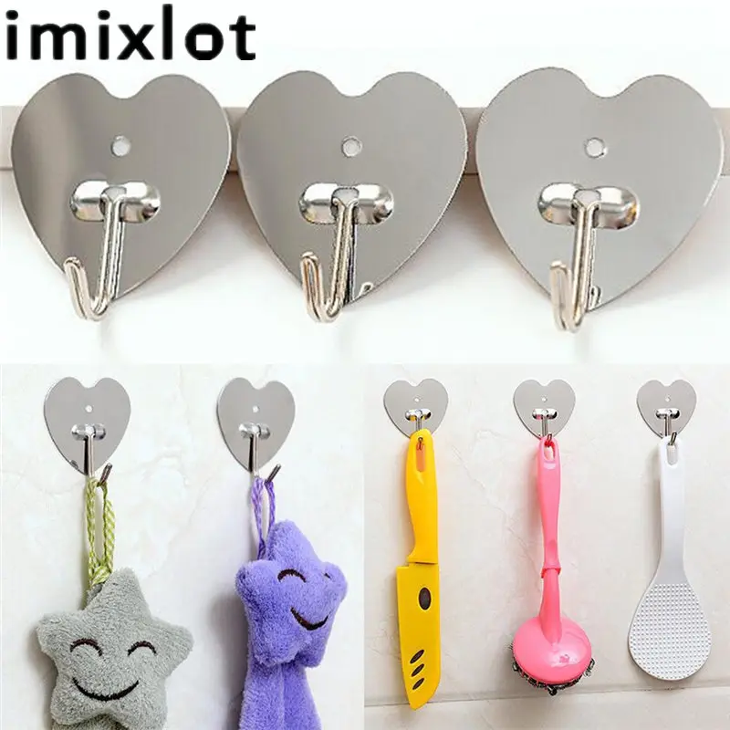 Imixlot 6Pcs Heart shaped Self Adhesive Metal Hook for Kids Room Wall