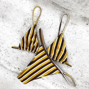 

Sexy Bikini Striped Swimwear Women Swimsuit Low Waist Bikini Set Halter Top Beach Wear Bandage Bathing Suits