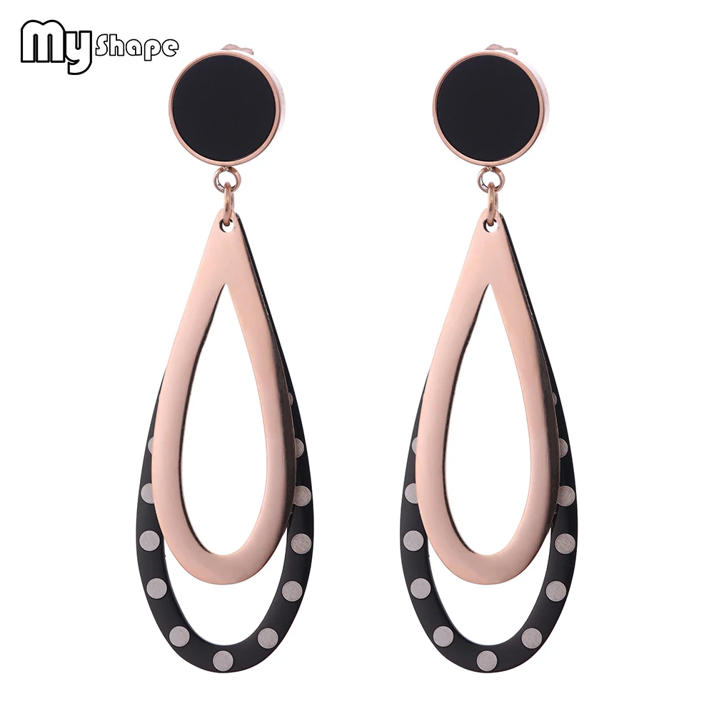 

My Shape Gold Black Water Drop Hollow Dot Earrings Stainless Steel Large Dangle Earrings Vintage Women's Jewelry Bijoux Gift New