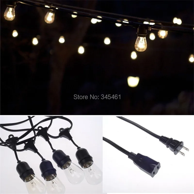 1X48Ft(14.8M)Novelty Outdoor lighting Vintage String Light with 24 Incandescent 5W E27 Clear Bulbs Black Cord Xmas String Lamps