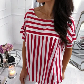 

Casual Women Tops Blouses All-Match Striped Blouse Shirt Female Summer Short Sleeve O-Neck Loose Ladies Shirts Blusas 7Q2187