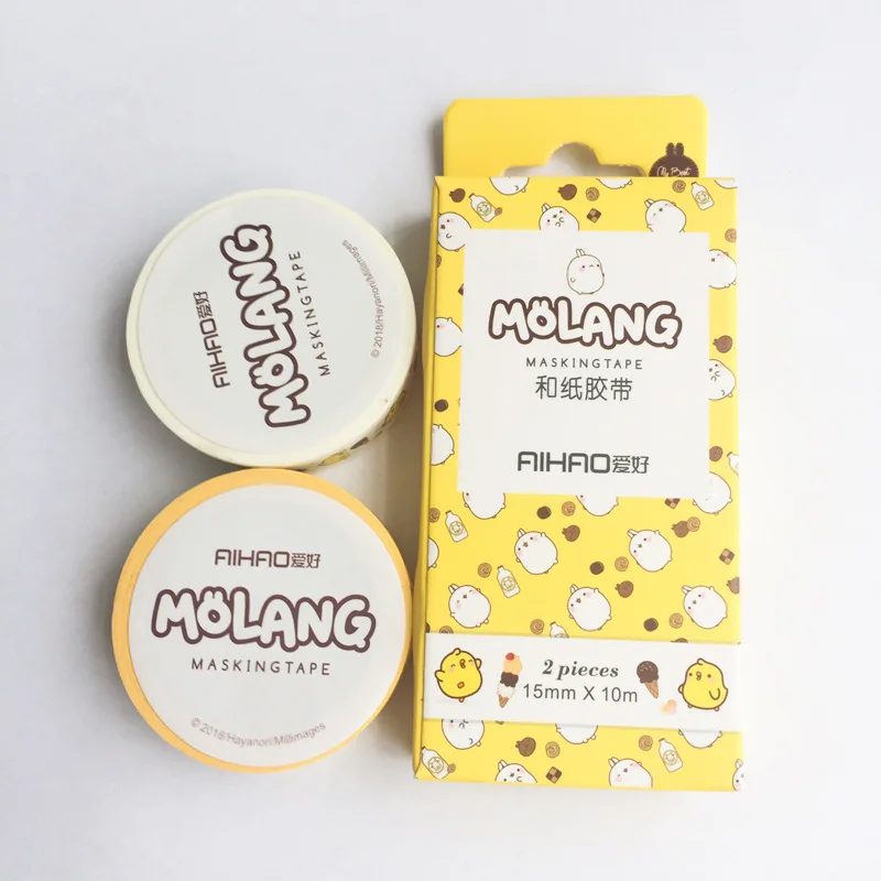 2 шт./упак. Kawaii Molang кролик декоративная клейкая лента Washi DIY Скрапбукинг Стикеры