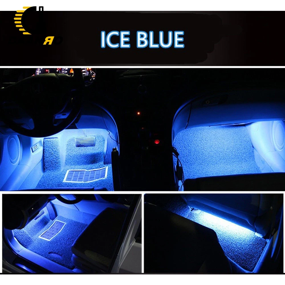 4PCS Ice Blue 9 LED Charger Interior Light Accessories Car SUV Floor Decorative Set 10W Decorative Atmosphere Lamp