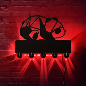 

Cute Geometric Panda Coat Hooks With Multi-color Back Light Coat Hanger Robe Towel Hooks Animal Living Room Decor LED Wall Hooks