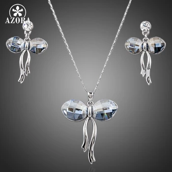 

AZORA Beautiful Butterfly White Gold Color Stellux Austrian Crystal Necklace and Earrings Set TG0054