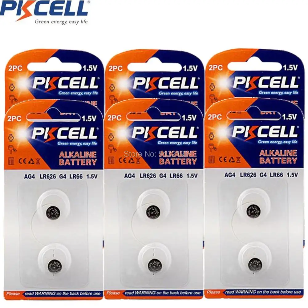 

PKCELL 1.5V AG4 Battery SR626 377 LR626 LR66 SR66 Button Cell Watch Battery Alkaline Batteries G4 12Pc/6Card