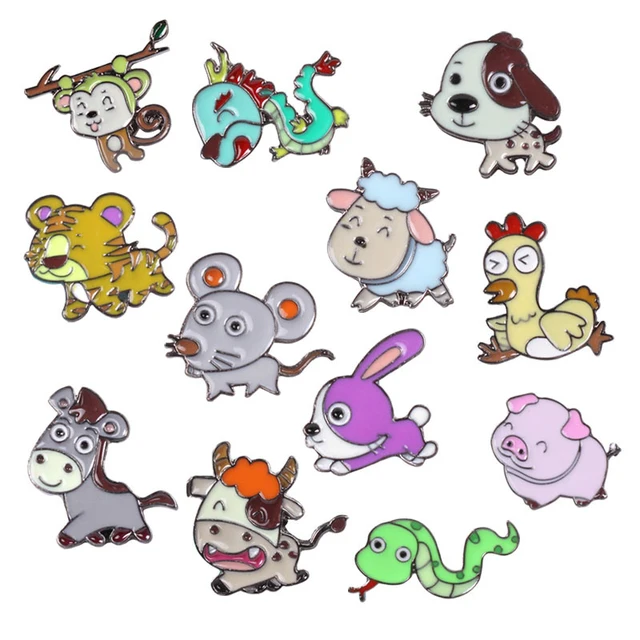Cute Zodiac Animal Rat Cattle Tiger Rabbit Dragon Snake Horse Monkey Chicken Dog Pig Funny Enamel Cute Zodiac Animal Rat Cattle Tiger Rabbit Dragon Snake Horse Monkey Chicken Dog Pig Funny Enamel