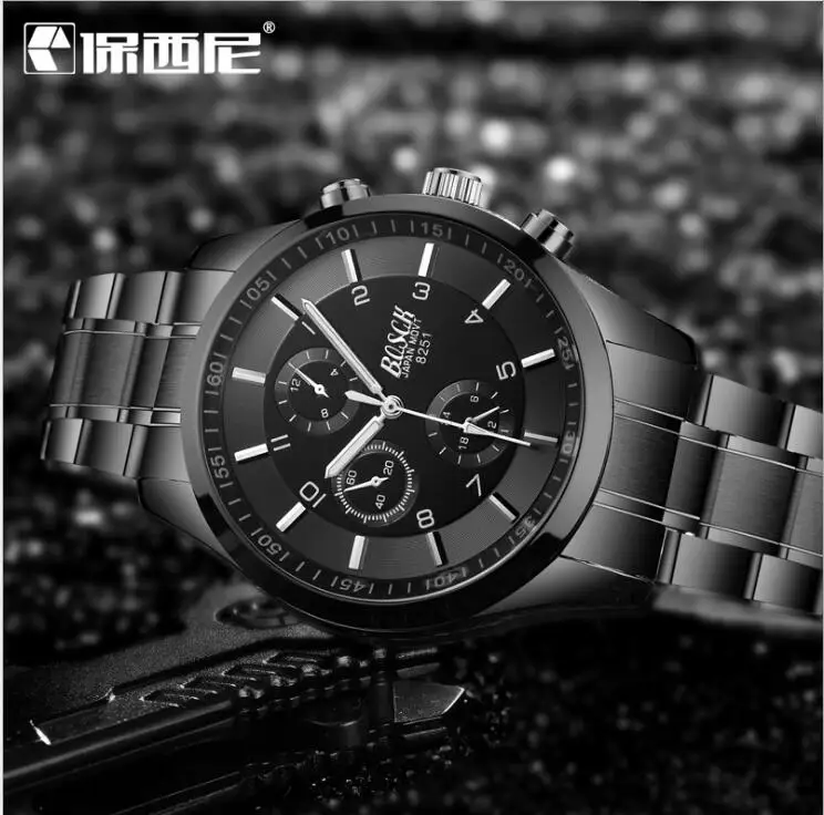

Men Watch Watchband Stainless Steel Wrist Watches Male Calendar Clock Brand Quartz Movement sports luminous waterproof Relogio