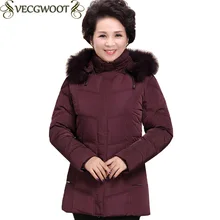 Среднего возраста Для женщин пуховик Felame новые зимние длинные Большие размеры пуховик Для женщин Мода с капюшоном и меховым воротником теплая куртка X1324