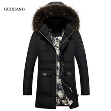Новое поступление Стиль Мужчины бутик перо Парки Съемная Большой волос воротник мужской сплошной теплая хлопковая стеганая Одежда Размер M-3XL
